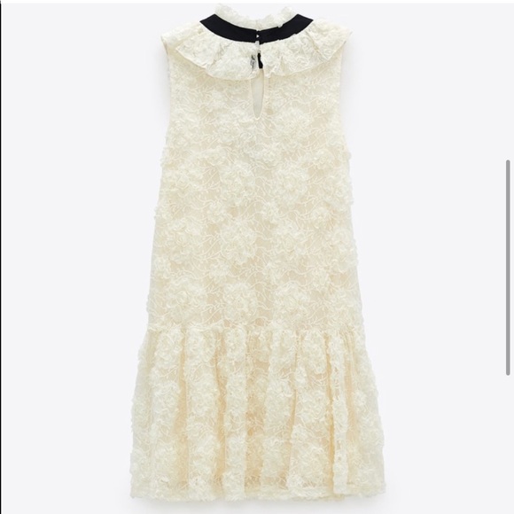Zara sleeveless ruffled lace dress with dropped waist & contrasting necktie NWT - Picture 2 of 13
